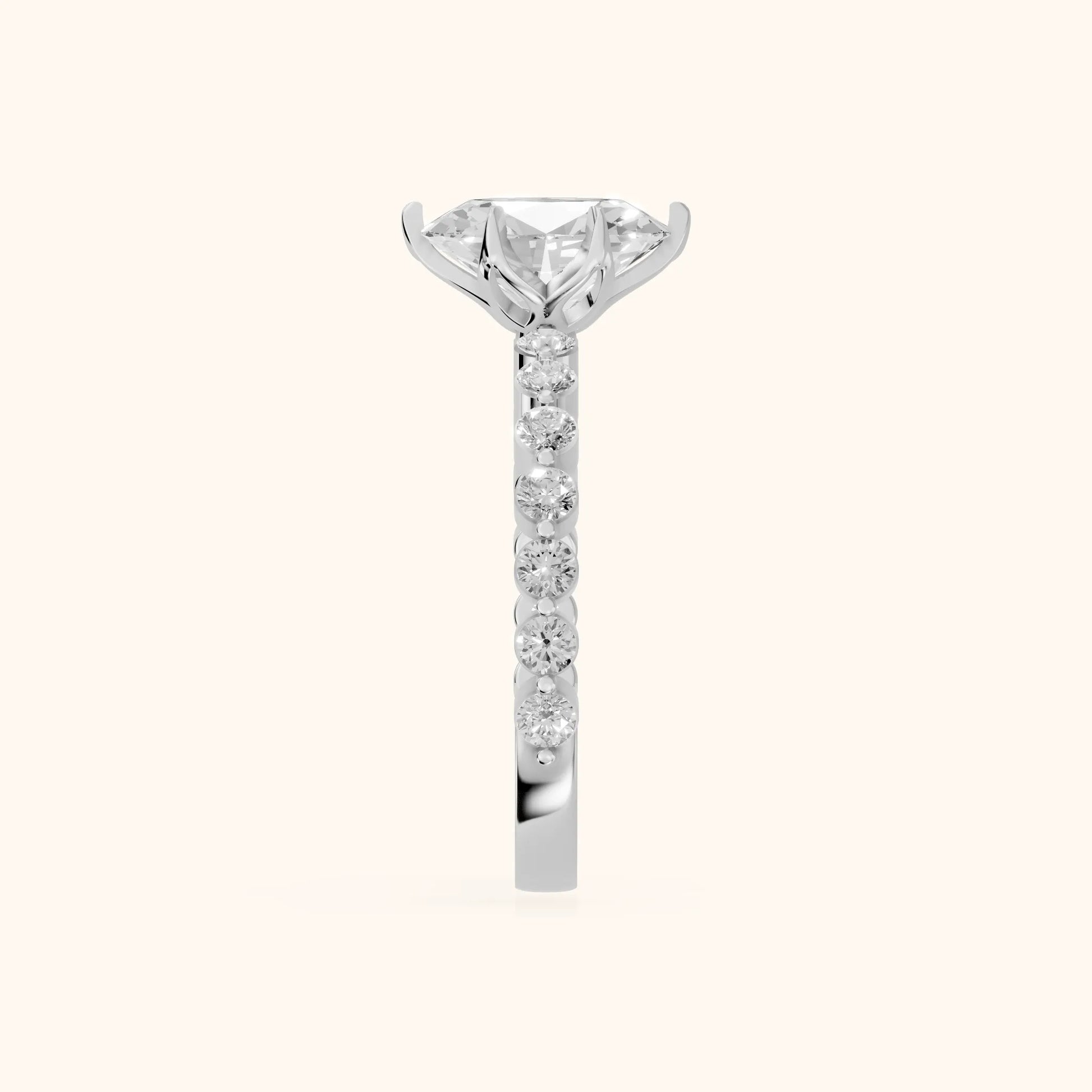 Eleanor Majesty Side Stone Oval Diamond Engagement Ring in Platinum - SideView