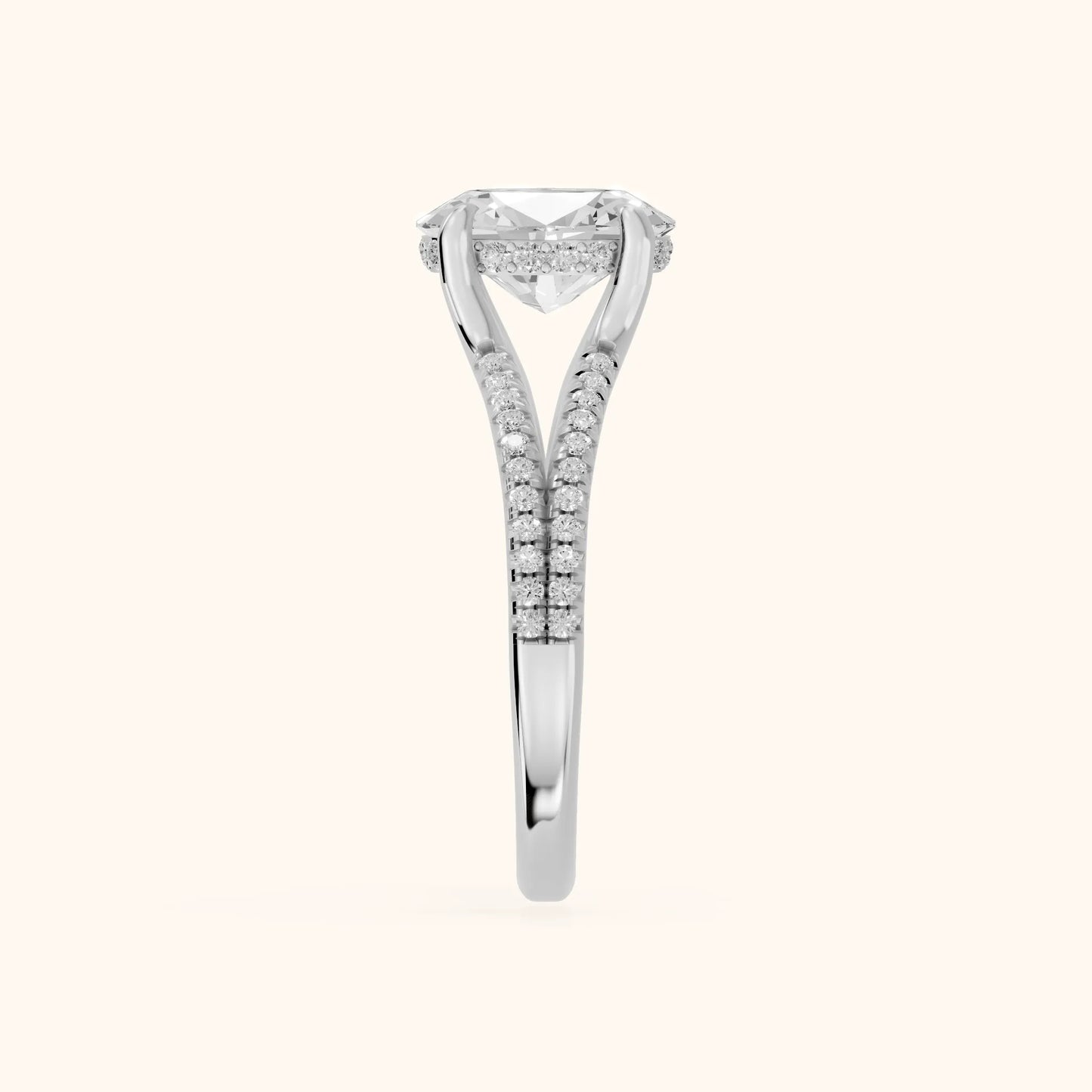 Eternal Embrace Solitaire Oval Diamond Engagement Ring in Silver - SideView