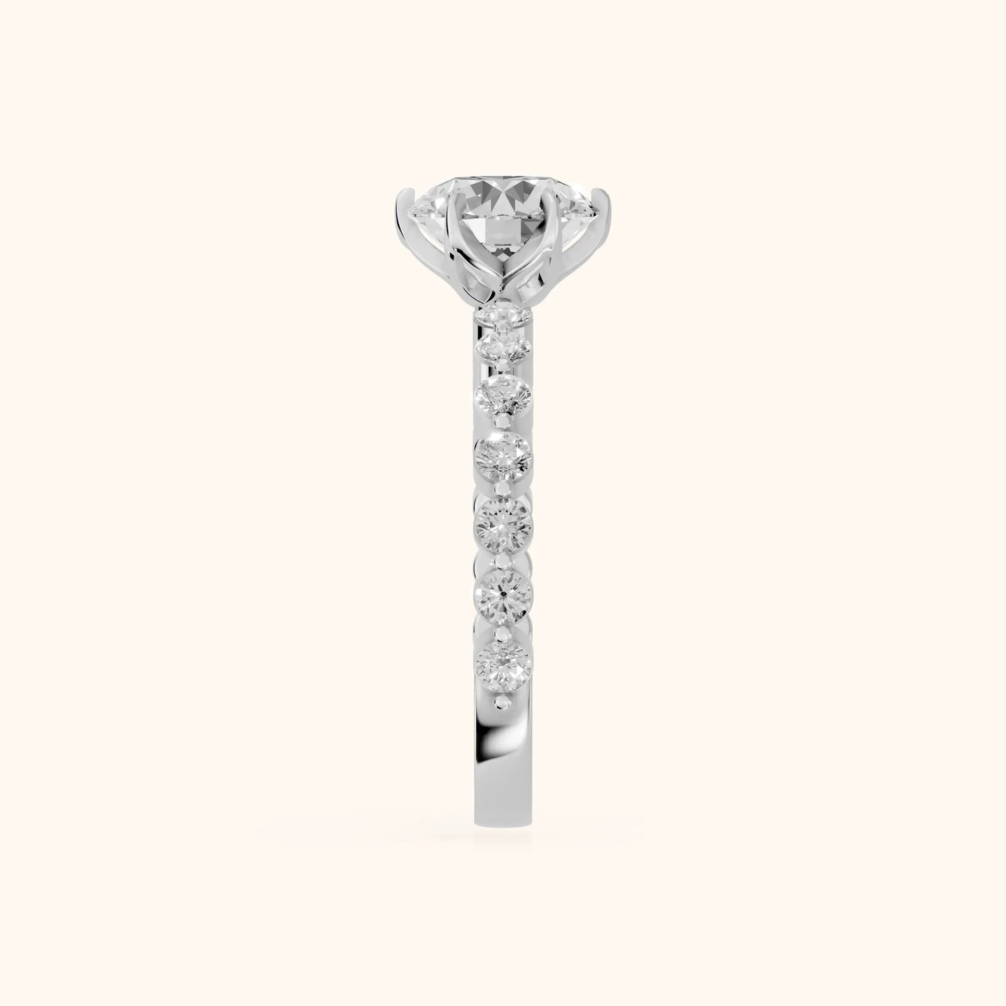 Eleanor Majesty Side Stone Round Diamond Engagement Ring in Platinum - SideView