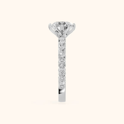Eleanor Majesty Side Stone Round Diamond Engagement Ring in Platinum - SideView
