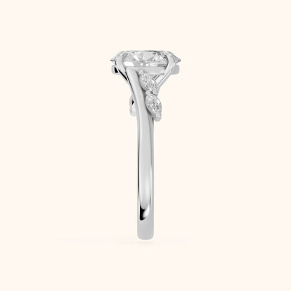 Flora Twist Side Stone Oval Diamond Engagement Ring in Platinum - SideView