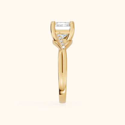 Veronica Twist Side Stone Princess Diamond Engagement Ring in Yellow Gold - SideView