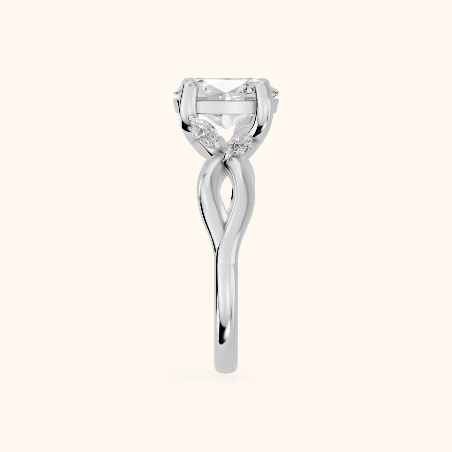 Luna Glow Twisted Oval Diamond Engagement Ring in White Gold - SideView