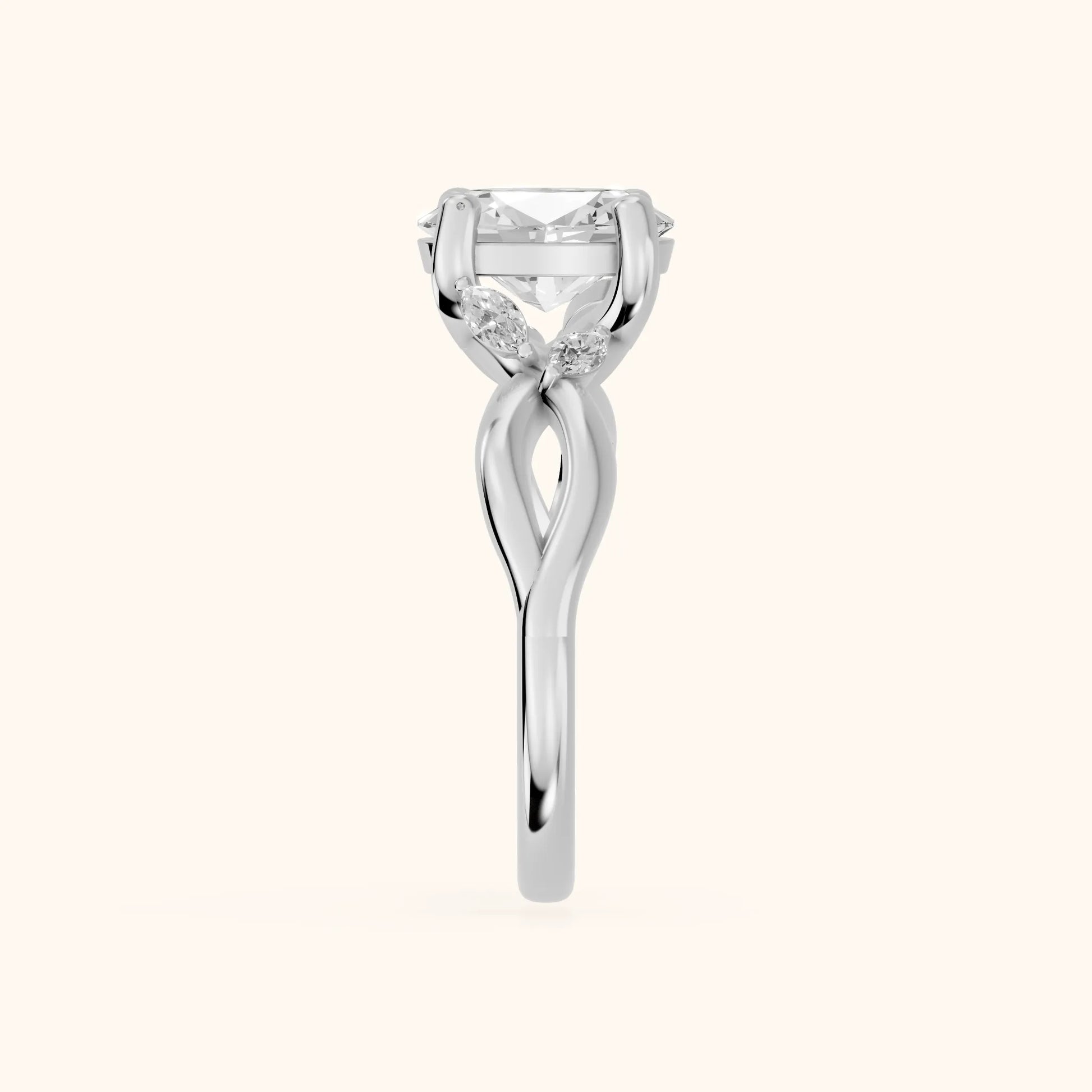 Luna Glow Twisted Oval Diamond Engagement Ring in White Gold - SideView