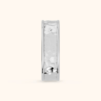 Sahana Hammered Step Edge Wedding Band in Silver - SideView