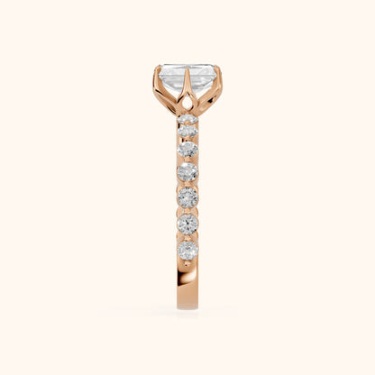 Eleanor Majesty Side Stone Radiant Diamond Engagement Ring in Rose Gold - SideView