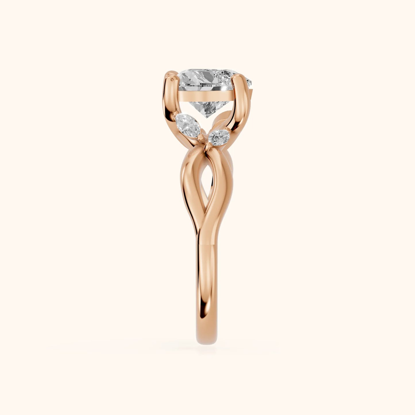 Luna Glow Twisted Heart Diamond Engagement Ring in Rose Gold - SideView