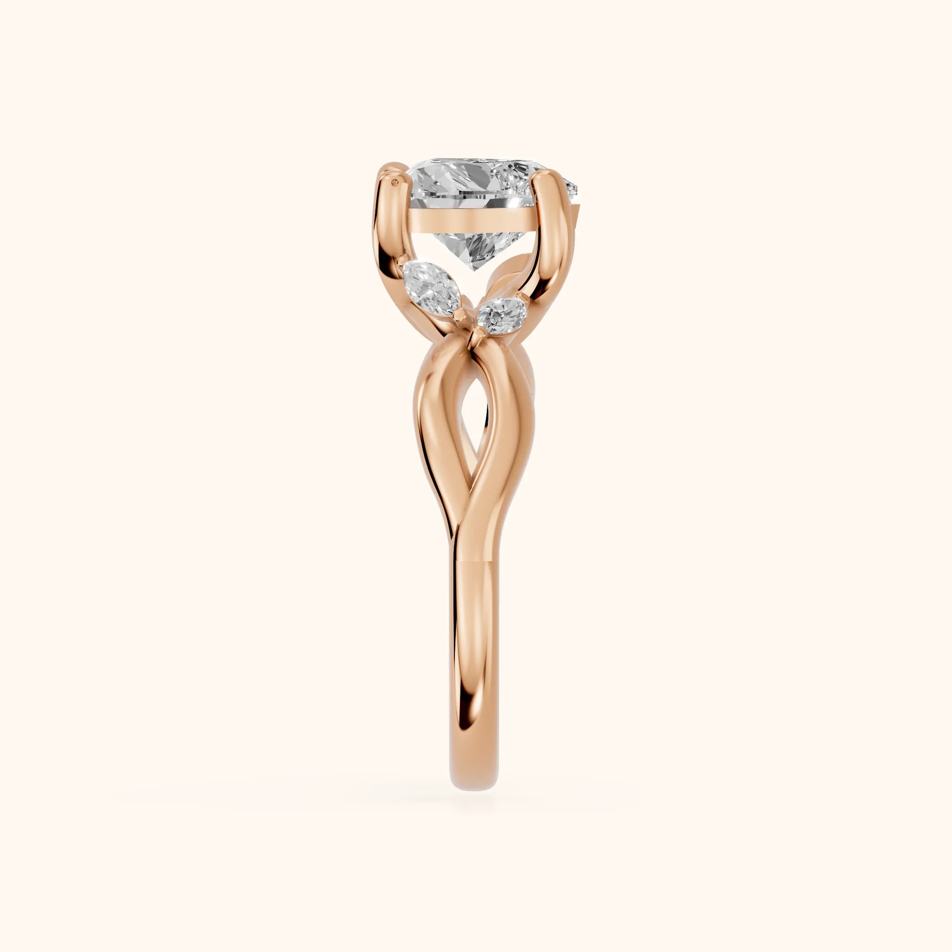Luna Glow Twisted Heart Diamond Engagement Ring in Rose Gold - SideView