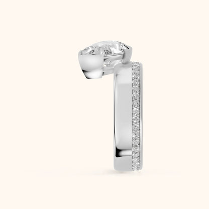 Summer Partial Bezel Pavé Pear Diamond Engagement Ring in White Gold - SideView.webp