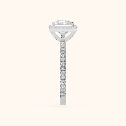 Rosemary Halo Pavé Princess Diamond Engagement Ring in Platinum - SideView.webp