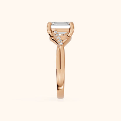 Veronica Twist Side Stone Emerald Diamond Engagement Ring in Rose Gold - SideView