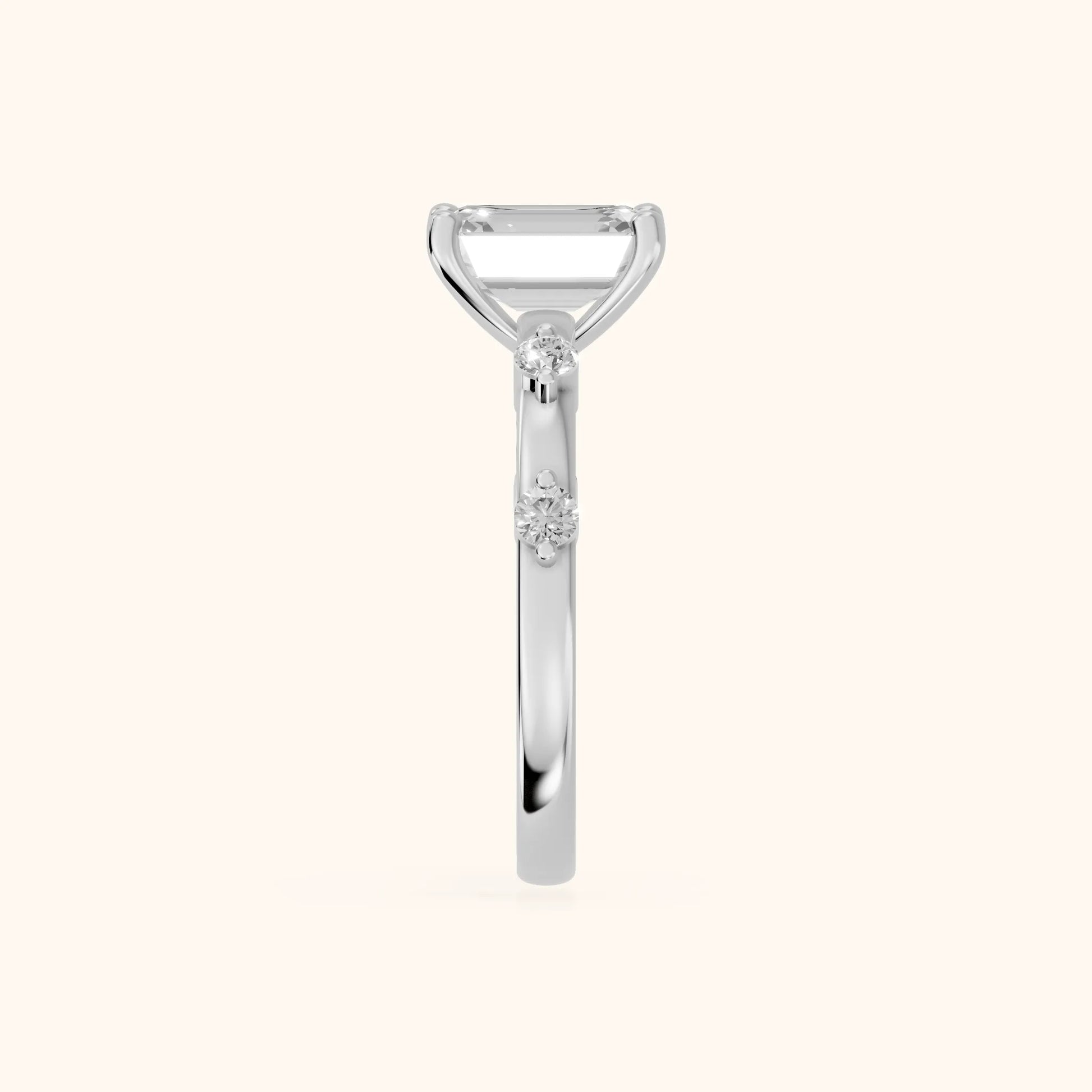 Elena Radiance Solitaire Emerald Diamond Engagement Ring in White Gold - SideView