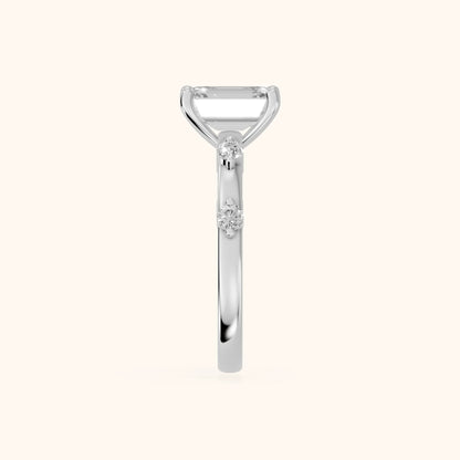 Elena Radiance Solitaire Emerald Diamond Engagement Ring in White Gold - SideView