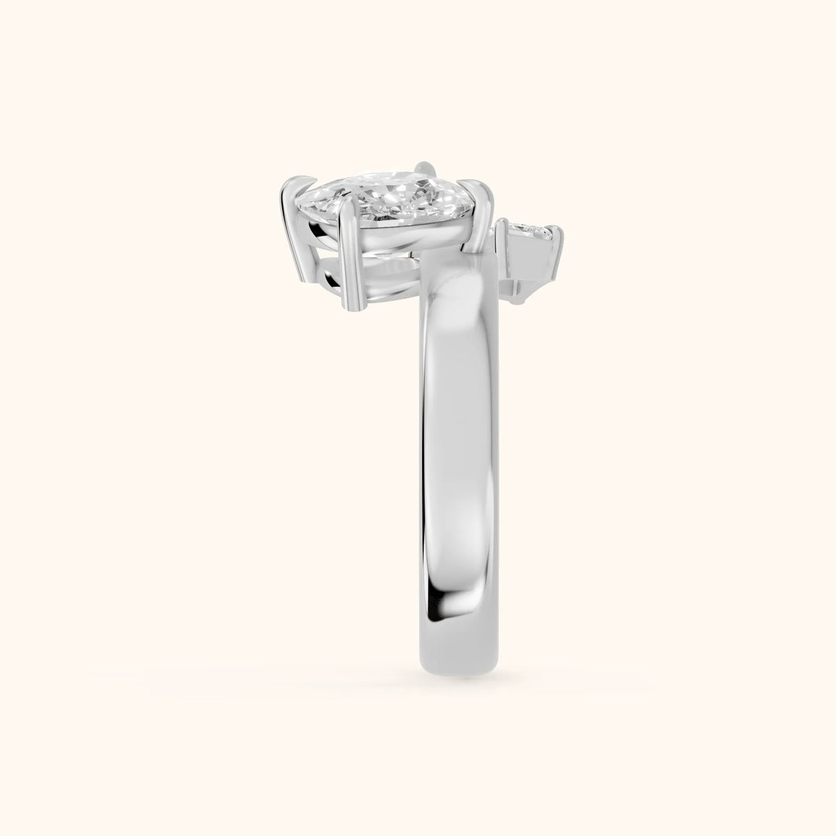 Sabrina Two-Stone Cushion & Emerald Diamond Engagement Ring in White Gold - SideView.webp