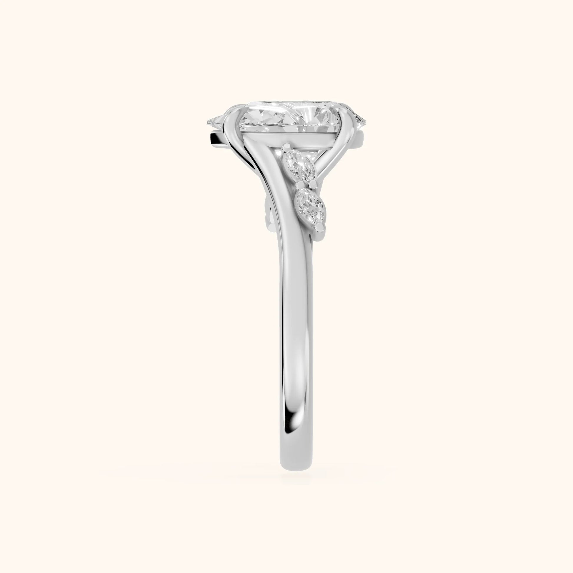 Flora Twist Side Stone Pear Diamond Engagement Ring in Platinum - SideView