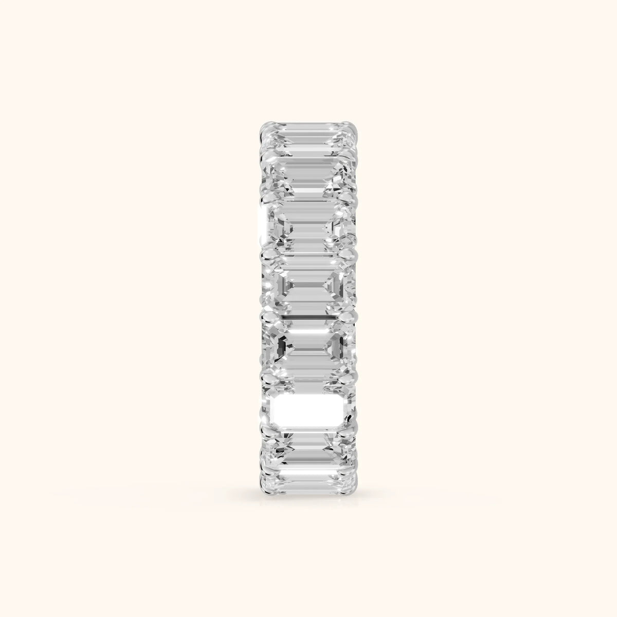 Zaya Shared Prong Emerald Diamond Eternity Band in Silver - SideView