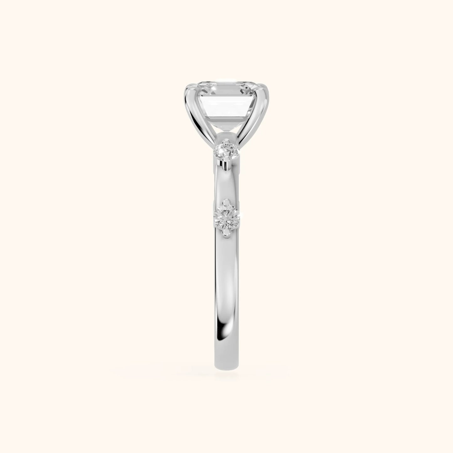 Elena Radiance Solitaire Asscher Diamond Engagement Ring in Silver - SideView