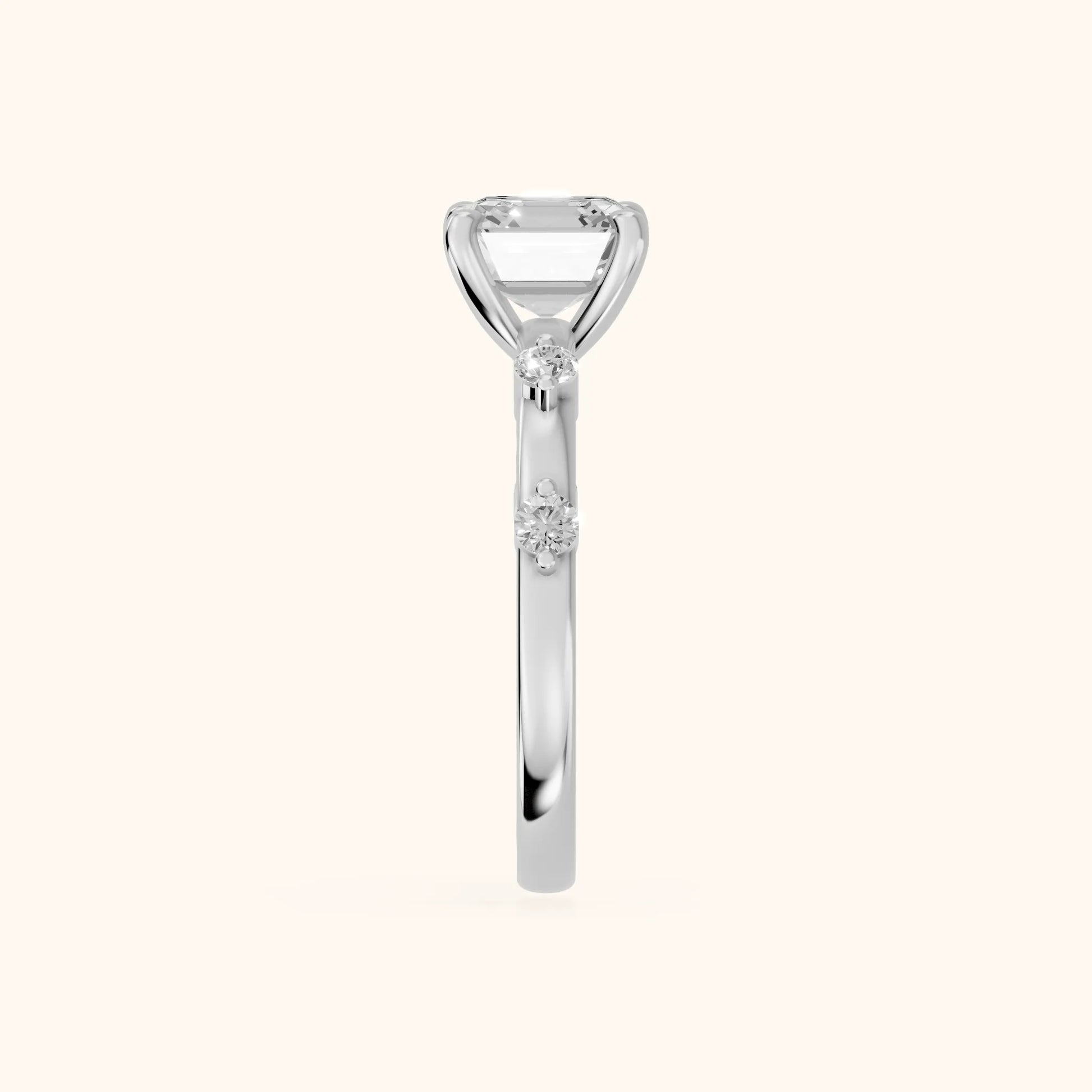 Elena Radiance Solitaire Asscher Diamond Engagement Ring in Silver - SideView