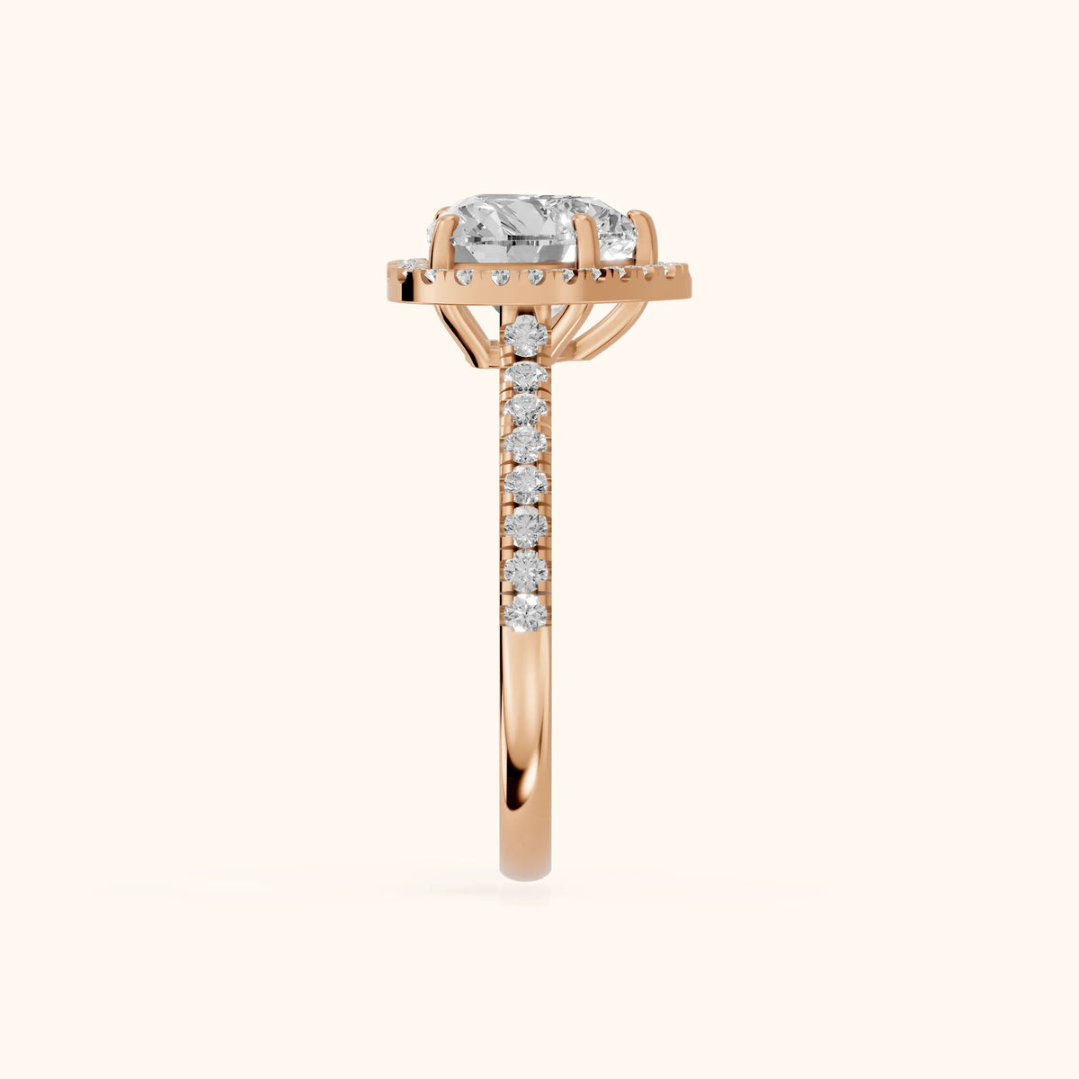 Mabel Halo French Pavé Heart Diamond Engagement Ring in Rose Gold - SideView.webp