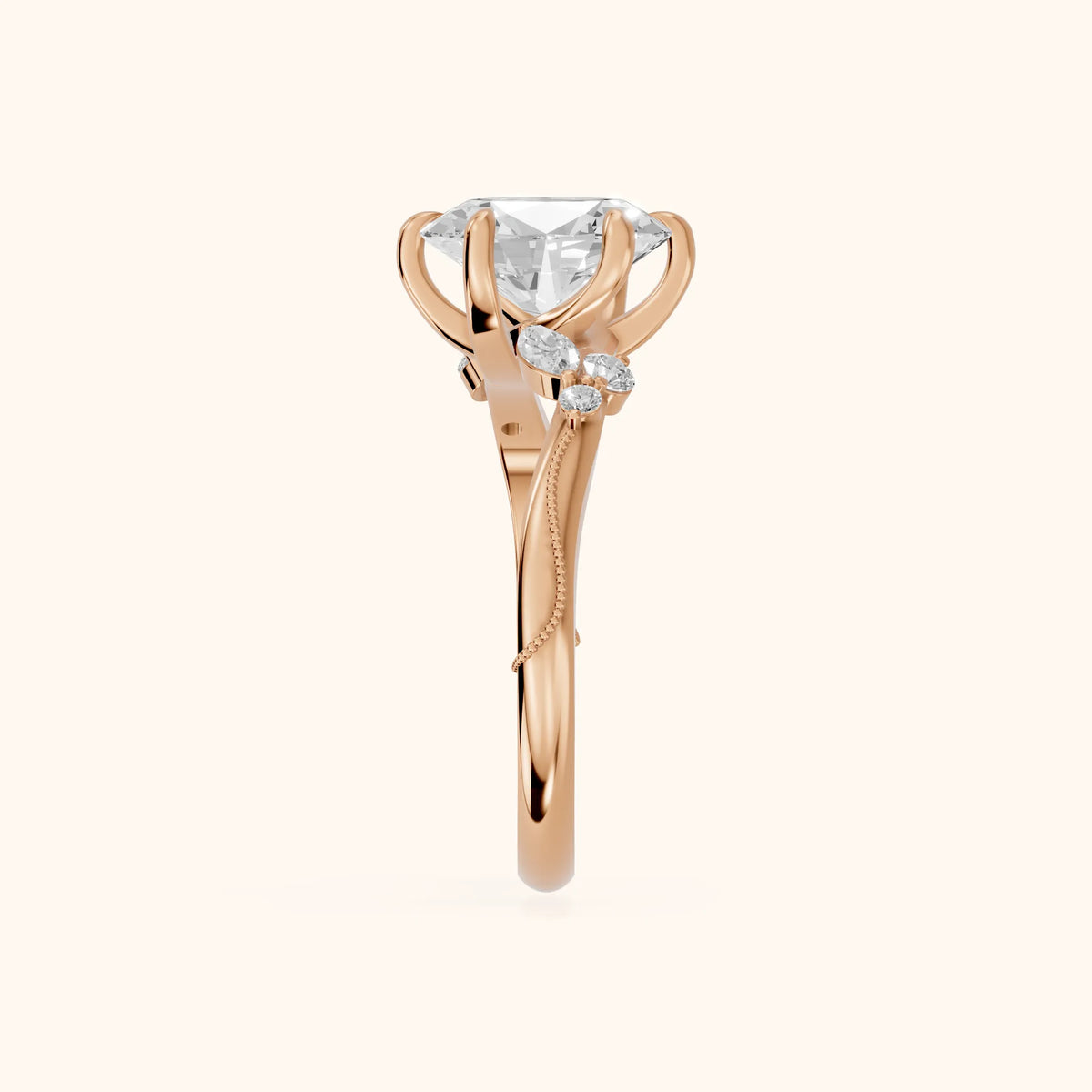 Joanna Milgrain Twist Oval Diamond Engagement Ring in Rose Gold - SideView.webp
