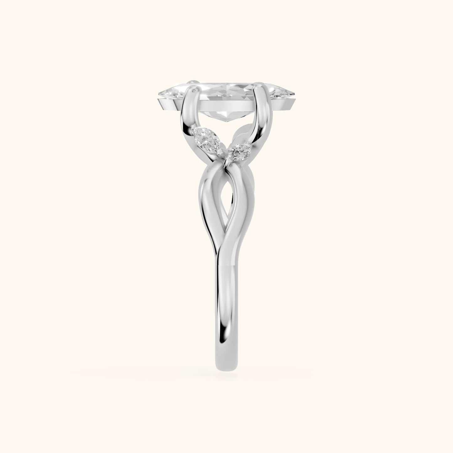 Luna Glow Twisted Marquise Diamond Engagement Ring in Platinum - SideView