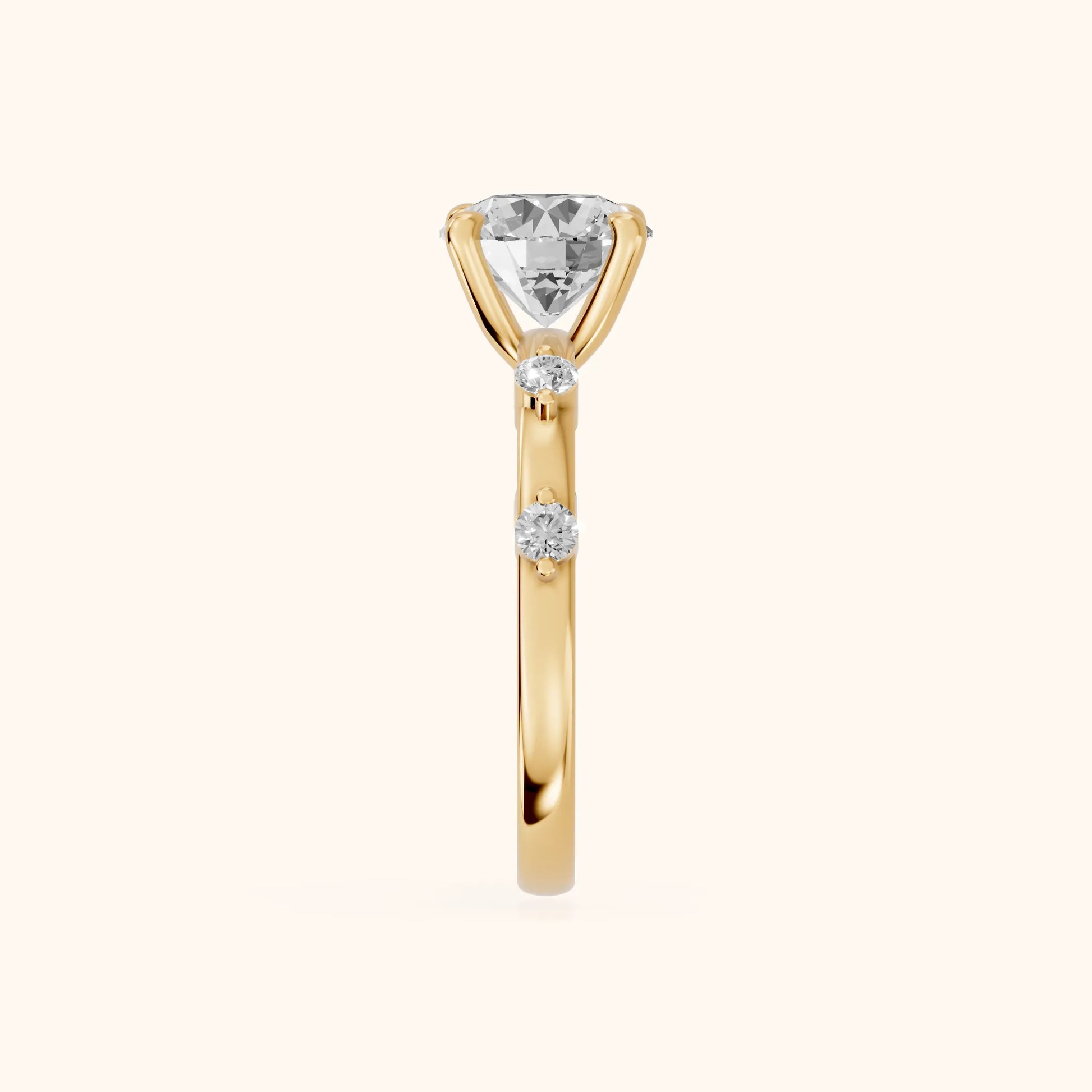Elena Radiance Solitaire Round Diamond Engagement Ring in Yellow Gold - SideView