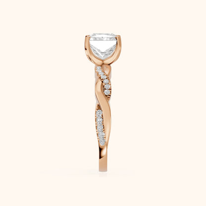 Twisted Side Stone Princess Diamond Engagement Ring in Rose Gold - SideView