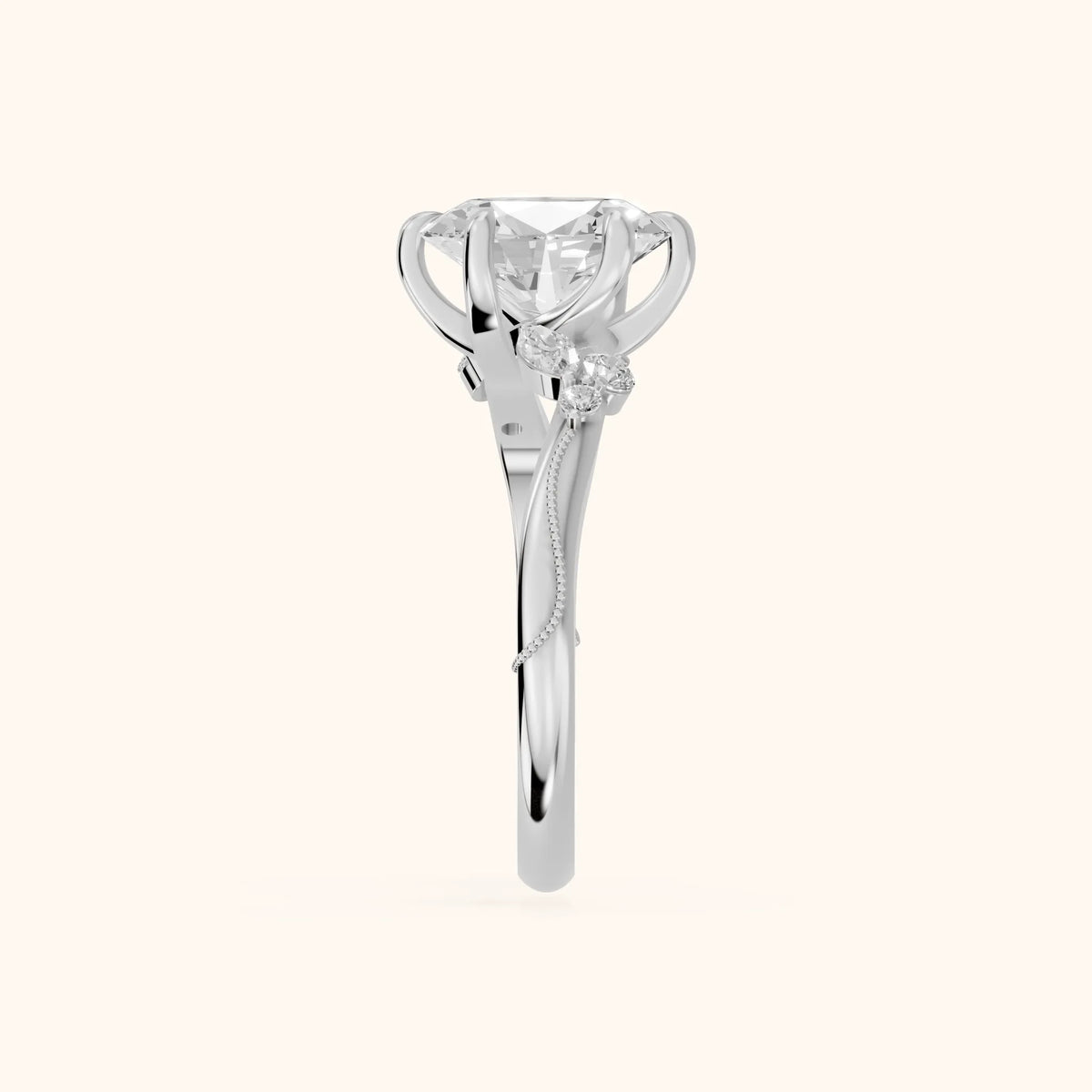 Joanna Milgrain Twist Oval Diamond Engagement Ring in White Gold - SideView.webp