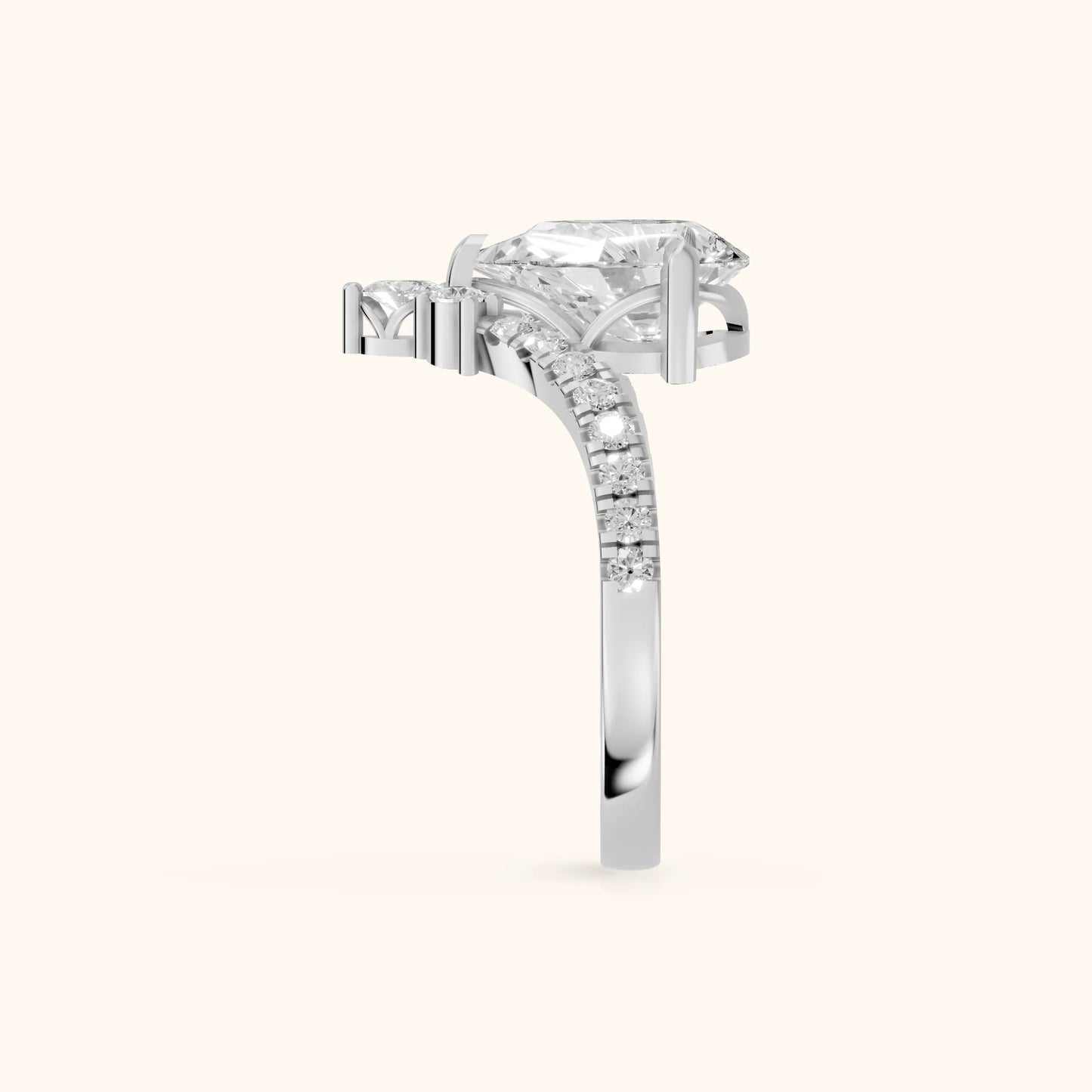Isabella Legacy Side Stone Pear Diamond Engagement Ring in Silver - SideView
