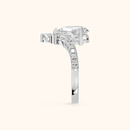 Isabella Legacy Side Stone Pear Diamond Engagement Ring in Silver - SideView