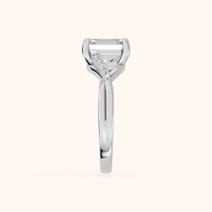 Veronica Twist Side Stone Emerald Diamond Engagement Ring in White Gold - SideView