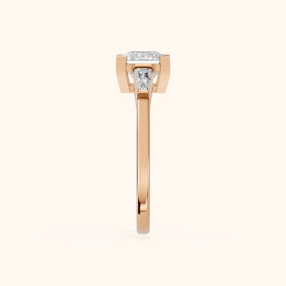 Winnie Three-Stone Princess Diamond Engagement Ring in Rose Gold - SideView.webp