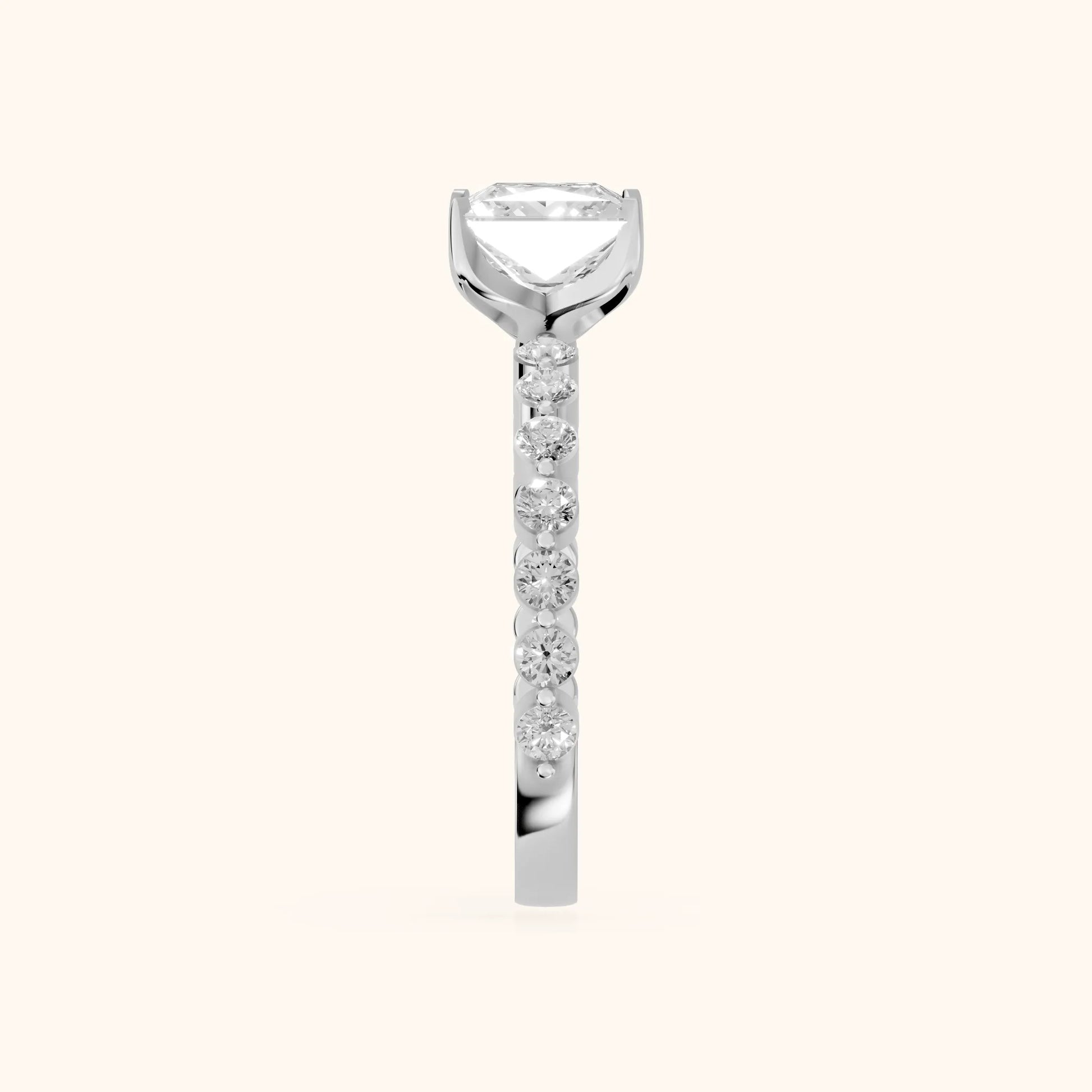 Eleanor Majesty Side Stone Princess Diamond Engagement Ring in Platinum - SideView