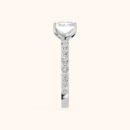 Eleanor Majesty Side Stone Princess Diamond Engagement Ring in Platinum - SideView