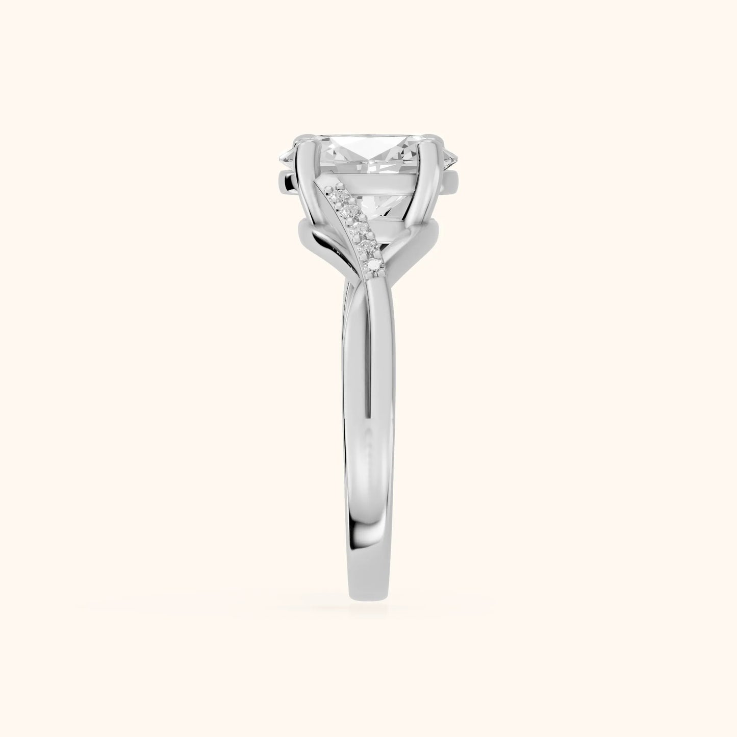 Veronica Twist Side Stone Oval Diamond Engagement Ring in White Gold - SideView