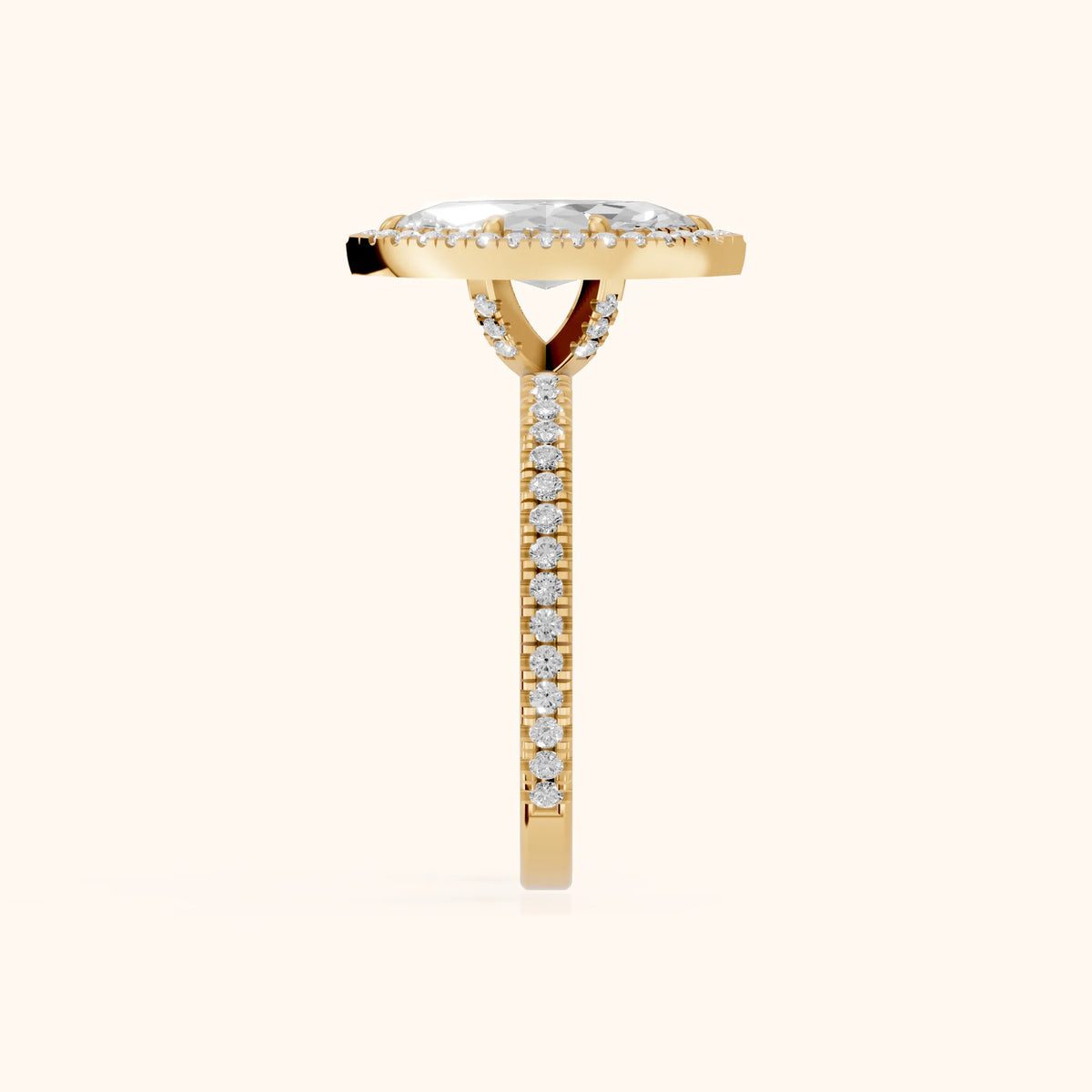 Rosemary Halo Pavé Marquise Diamond Engagement Ring in Yellow Gold - SideView.webp