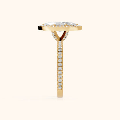 Rosemary Halo Pavé Marquise Diamond Engagement Ring in Yellow Gold - SideView.webp