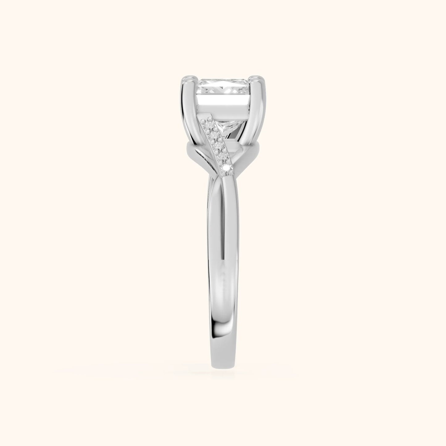 Veronica Twist Side Stone Princess Diamond Engagement Ring in White Gold - SideView