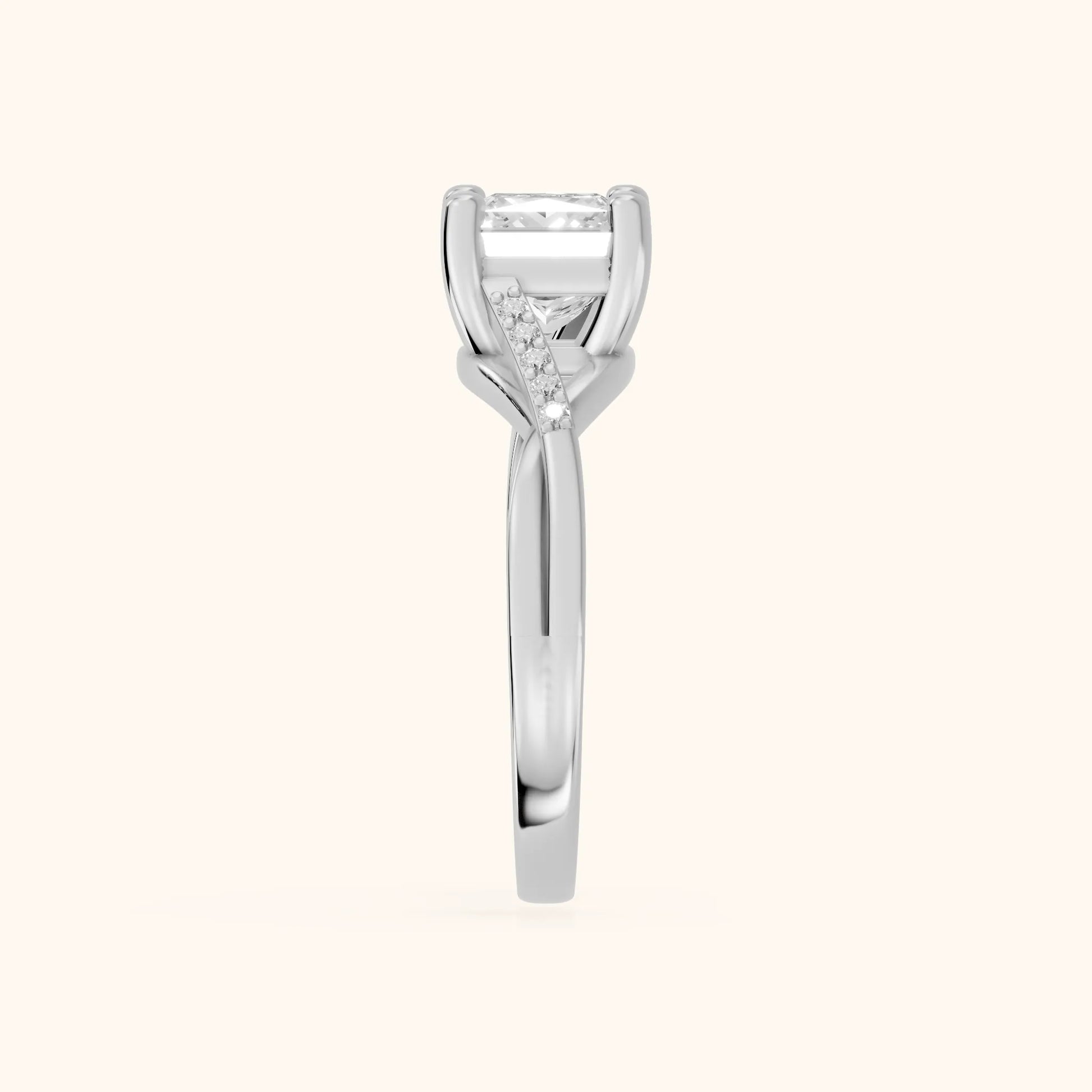 Veronica Twist Side Stone Princess Diamond Engagement Ring in White Gold - SideView