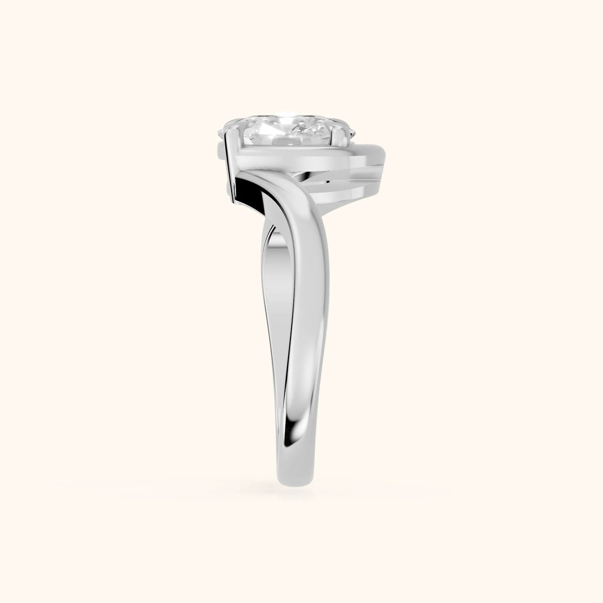Margaux Bypass Solitaire Cushion Diamond Engagement Ring in White Gold - SideView.webp