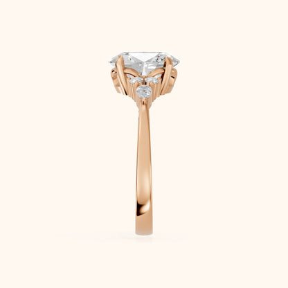 Amelia Three Stone Oval Diamond Engagement Ring in Rose Gold - SideView