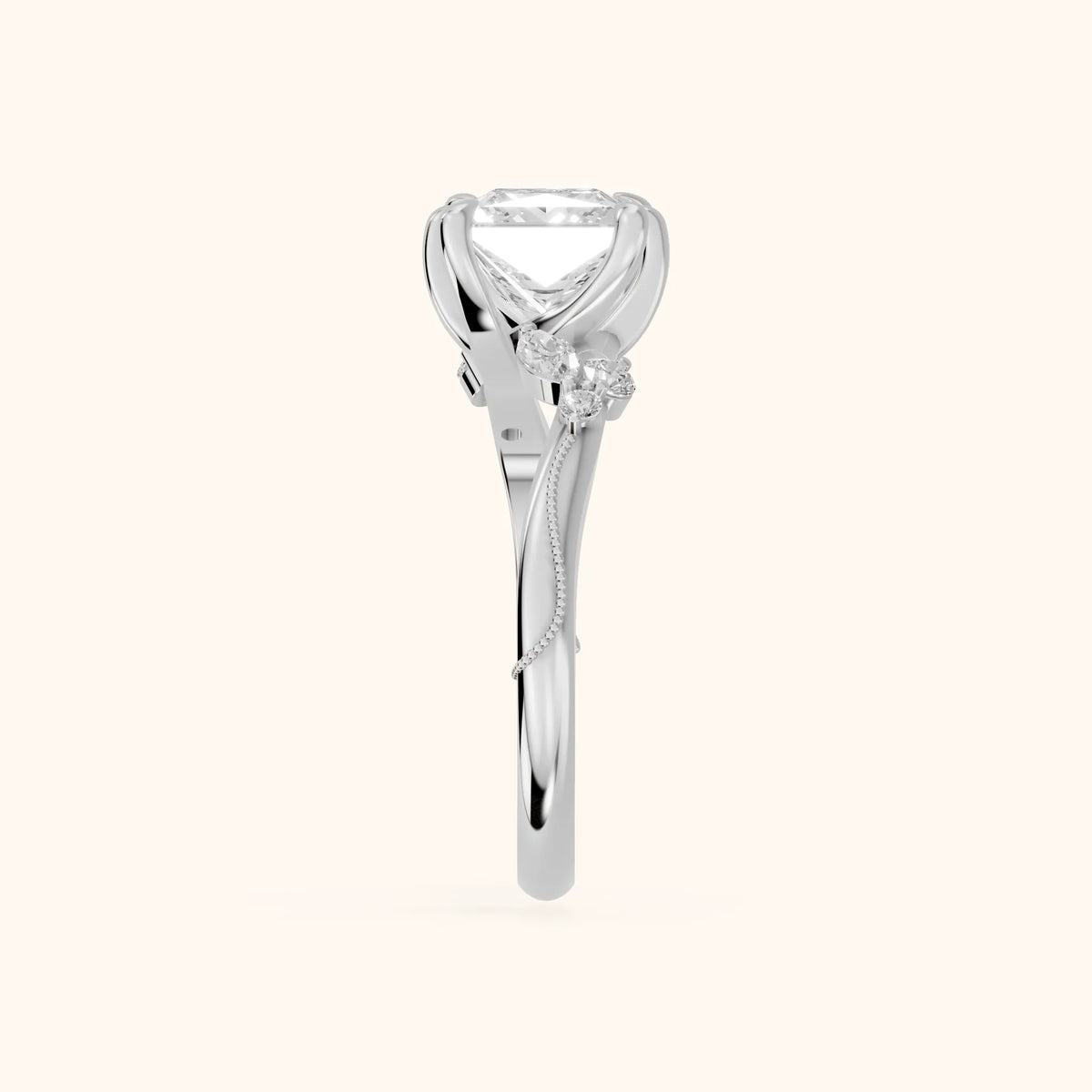 Joanna Milgrain Twist Princess Diamond Engagement Ring in Silver - SideView.webp