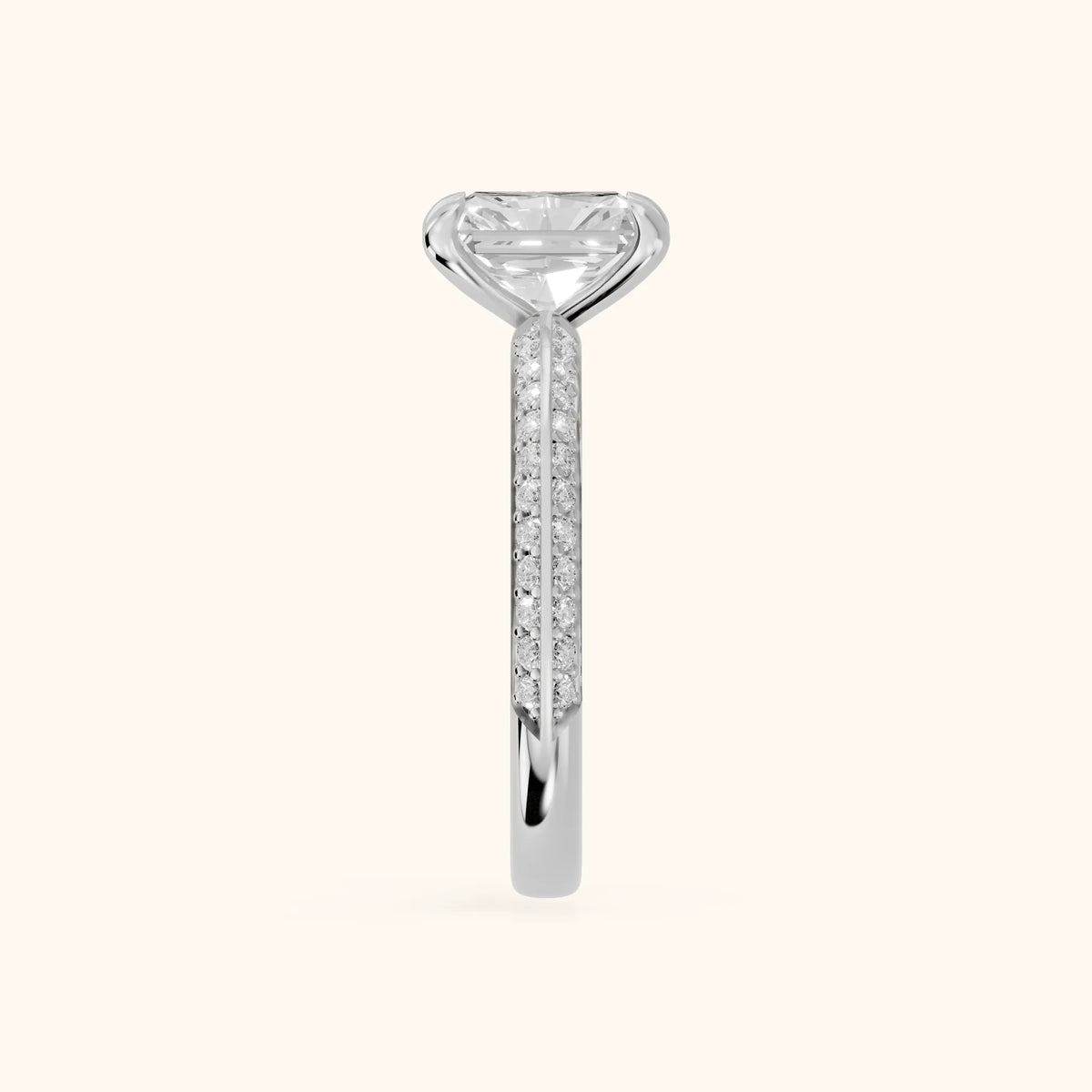 Meredith Knife Edge Pavé Radiant Diamond Engagement Ring in Platinum - SideView.webp