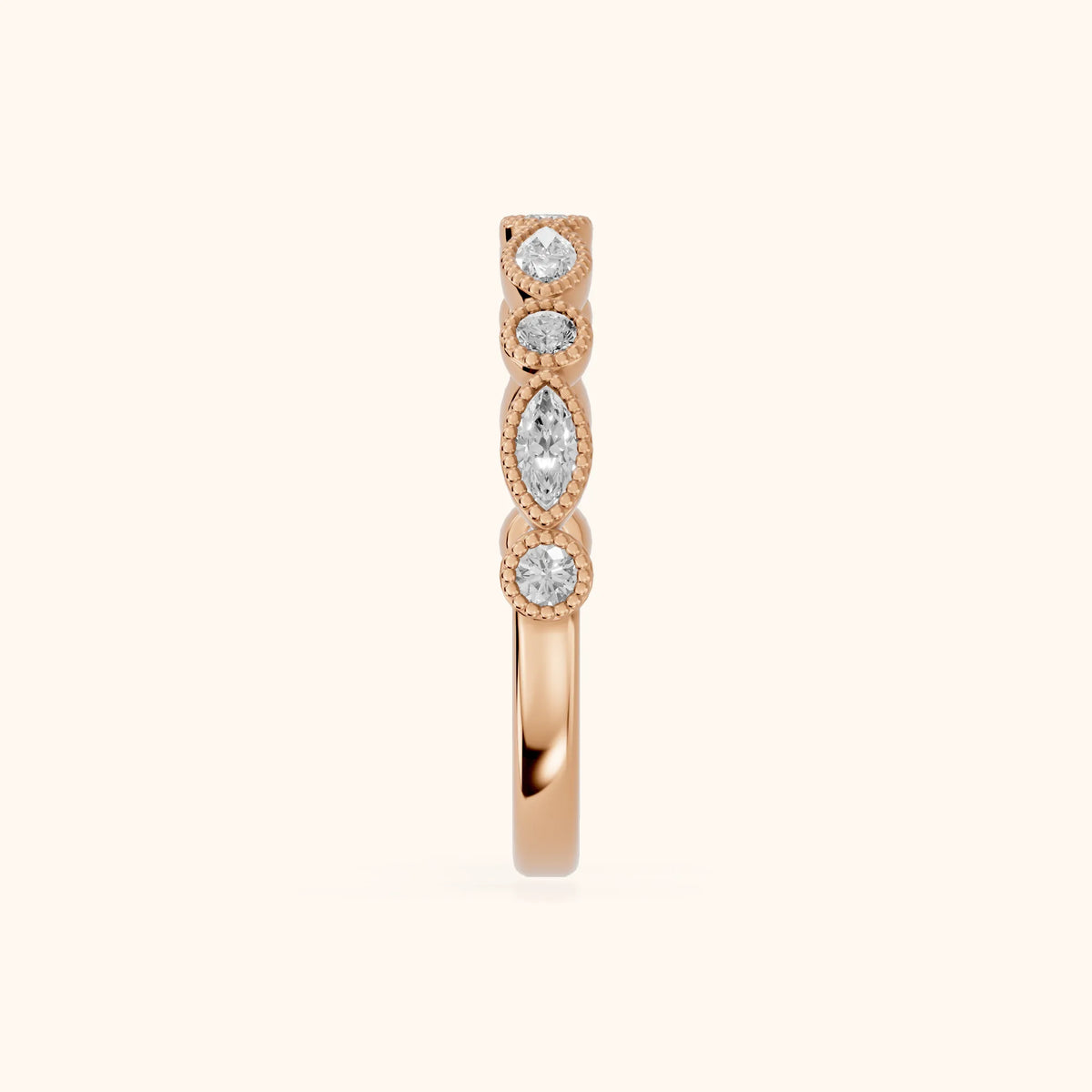 Celina Milgrain Bezel Marquise & Round Diamond Half Eternity Band in Rose Gold - SideView