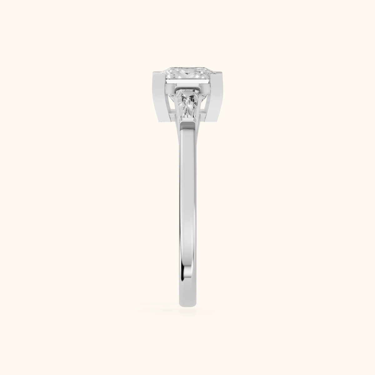 Winnie Three-Stone Princess Diamond Engagement Ring in Silver - SideView.webp