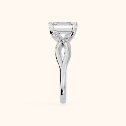 Luna Glow Twisted Emerald Diamond Engagement Ring in White Gold - SideView