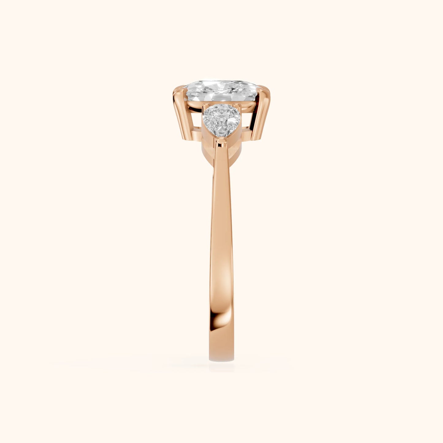 Grace Three Stone Cushion Diamond Engagement Ring in Rose Gold - SideView