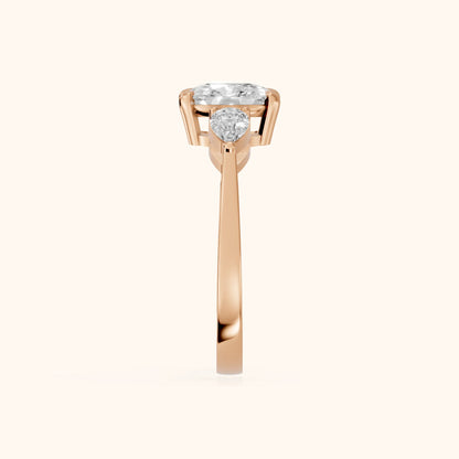 Grace Three Stone Cushion Diamond Engagement Ring in Rose Gold - SideView