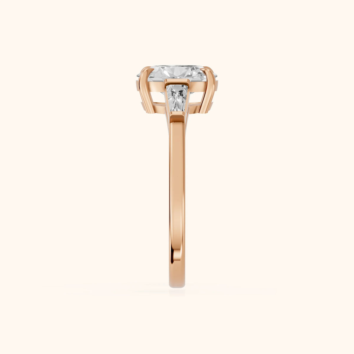 Winnie Three-Stone Oval Diamond Engagement Ring in Rose Gold - SideView.webp