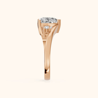Gardenia Bypass Three-Stone Heart Diamond Engagement Ring in Rose Gold - SideView.webp